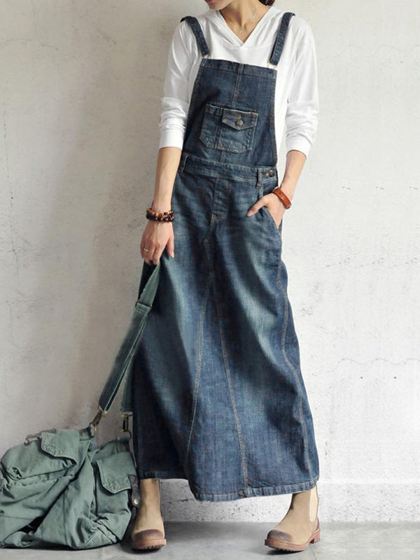 Women's Denim Overall Dress Cotton Vintage-Inspired 0