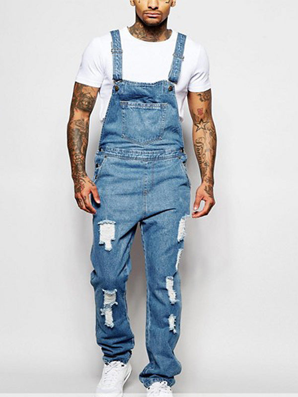 men's Denim Overalls Distressed Cotton Slim Fit 0