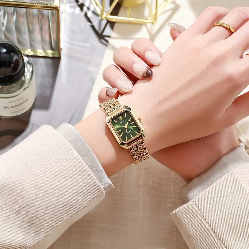 Rovina | Watch for Women - Gold Refined Link Bracelet Stainless Steel Elegant Everyday Fit-Watches-Green-Camoufit