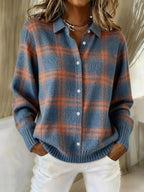 Zahara | Women's Relaxed Plaid Cardigan Sweater - Loose Fit V-Neck Button-Down Tartan Knit Jacket with Pockets for Fall & Winter