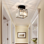 Modern Crystal Ceiling Lamp – Crystal Flush Mount Ceiling Light with Brass Fixture, Round or Square, Gold or Black – CrystalGlow
