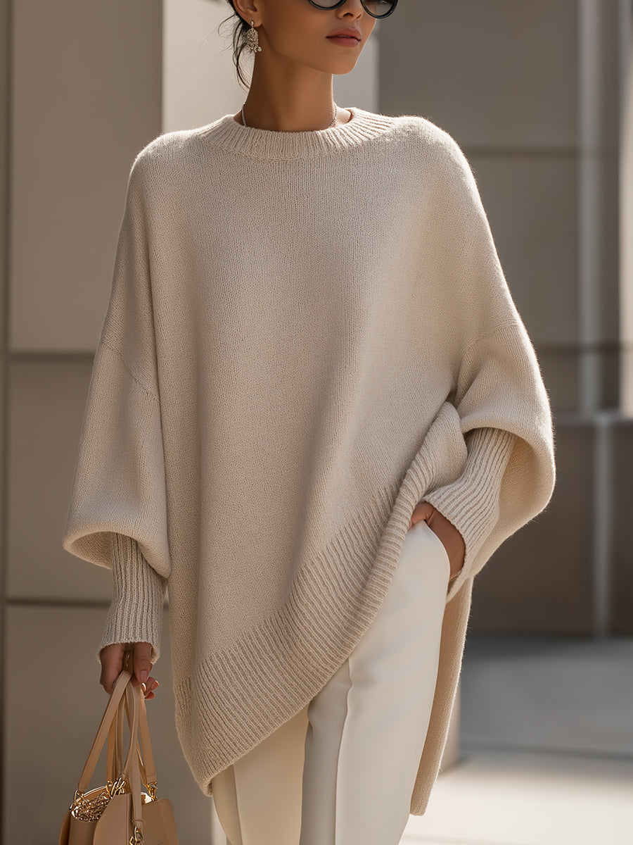 Sephira | Women's Sweater | Oversized Poncho Ribbed Trim