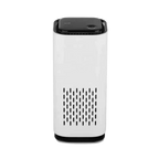 White cylindrical air purifier with top controls and front vent grille