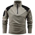 Elvano | Combat Shirt for Men - Long Sleeve Mesh Vent Zip Guard Nylon Stretch Tactical Fit-Tactical Top-Khaki-M-Camoufit
