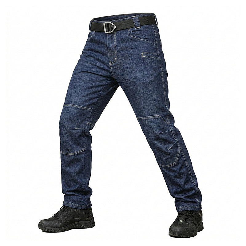 Norenzo | Tactical Jeans for Men - Cotton Blend Stretch 9 Pocket Straight Denim All Season Fit-Tactical Pants-Blue-28W/30L-Camoufit
