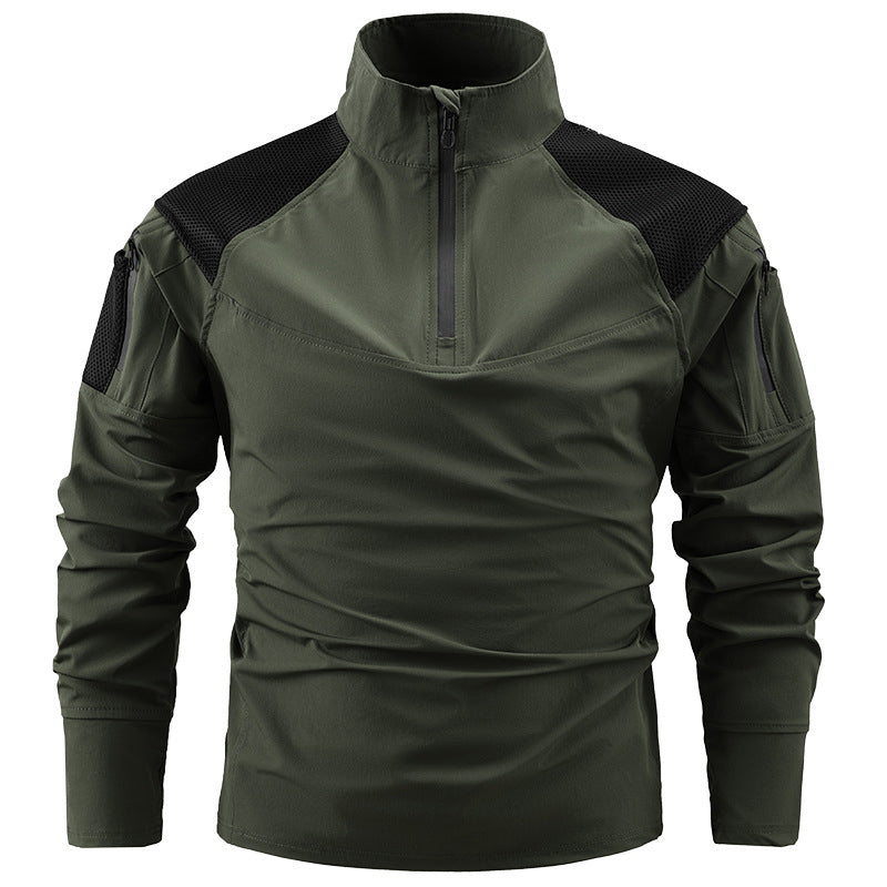 Elvano | Combat Shirt for Men - Long Sleeve Mesh Vent Zip Guard Nylon Stretch Tactical Fit-Tactical Top-Army green-M-Camoufit