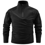 Elvano | Combat Shirt for Men - Long Sleeve Mesh Vent Zip Guard Nylon Stretch Tactical Fit-Tactical Top-Black-M-Camoufit