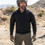 Elvano | Combat Shirt for Men - Long Sleeve Mesh Vent Zip Guard Nylon Stretch Tactical Fit-Tactical Top-Khaki-M-Camoufit