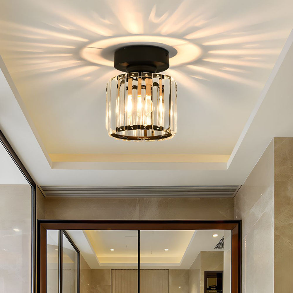 Modern Crystal Ceiling Lamp – Crystal Flush Mount Ceiling Light with Brass Fixture, Round or Square, Gold or Black – CrystalGlow