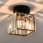 Modern Crystal Ceiling Lamp – Crystal Flush Mount Ceiling Light with Brass Fixture, Round or Square, Gold or Black – CrystalGlow