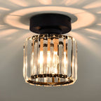 Modern Crystal Ceiling Lamp – Crystal Flush Mount Ceiling Light with Brass Fixture, Round or Square, Gold or Black – CrystalGlow