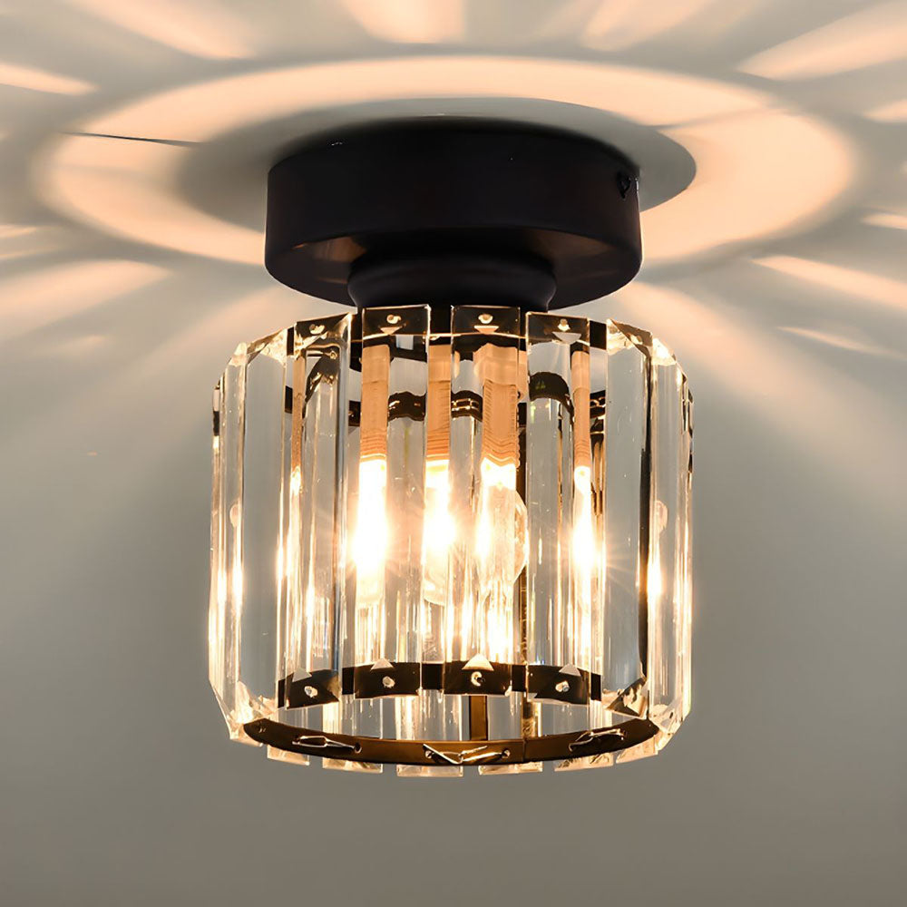 Modern Crystal Ceiling Lamp – Crystal Flush Mount Ceiling Light with Brass Fixture, Round or Square, Gold or Black – CrystalGlow