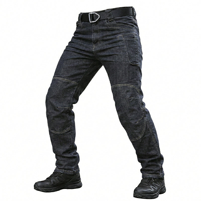 Norenzo | Tactical Jeans for Men - Cotton Blend Stretch 9 Pocket Straight Denim All Season Fit-Tactical Pants-Black-28W/30L-Camoufit