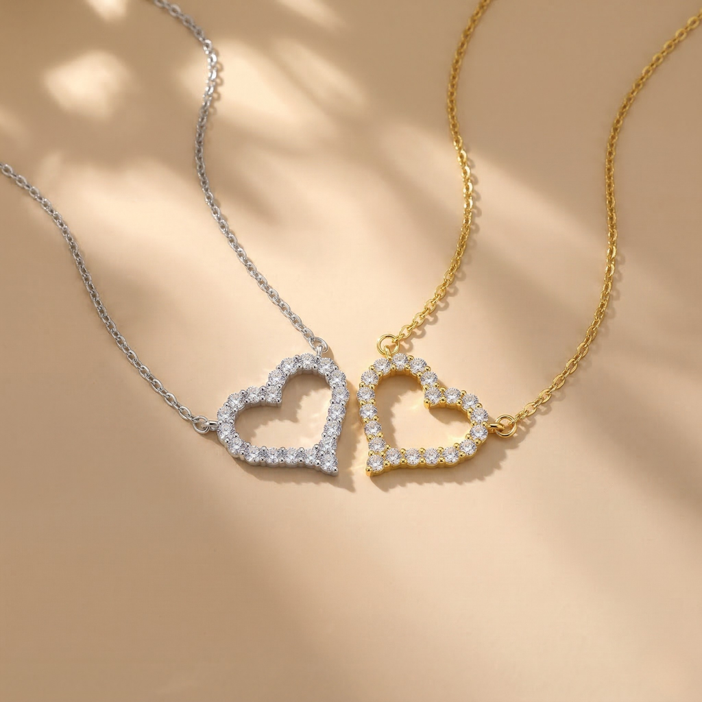Vireya | Open Heart Necklace for Women - Sparkling Pendant Delicate Chain Elegant Fit-Necklaces-Gold-Camoufit