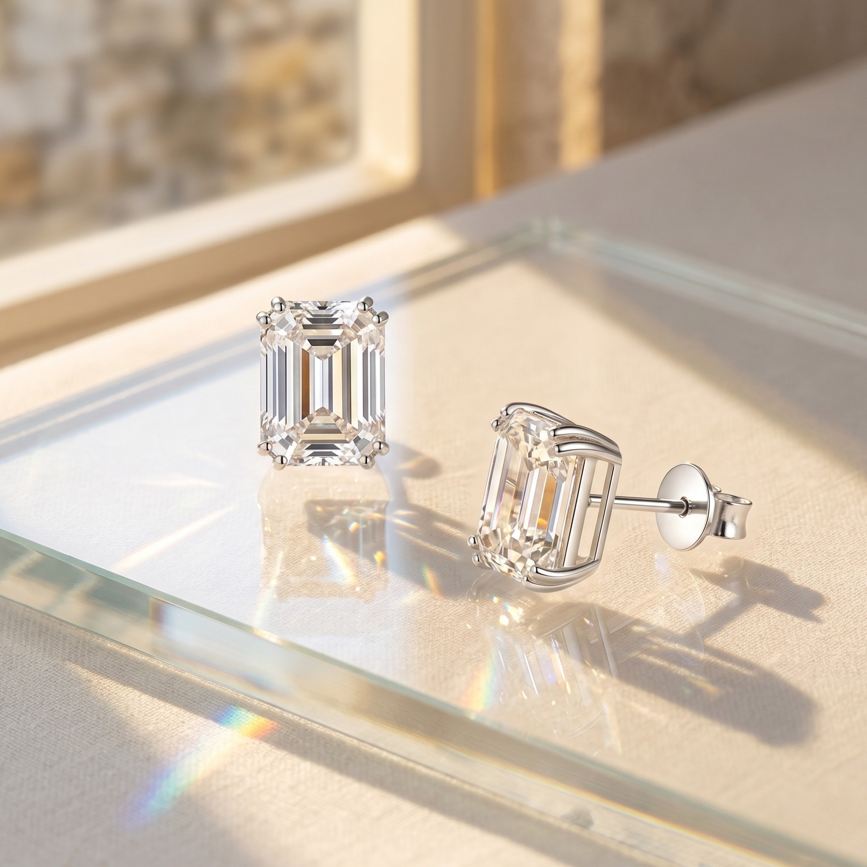 Alviera | Emerald Stud Earrings for Women - Timeless Sparkling Delicate Elegant Fit-Earrings-Silver-Camoufit