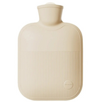 Large hot water bottle with ribbed soft cover, beige, wide screw-top