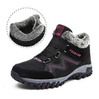 Unisex winter boots, black suede with faux fur lining and textured tread sole