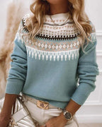 Zahara | Women's Geometric Knit Sweater - Long Sleeve Pattern Pullover