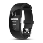 Black fitness tracker with OLED display and heart-rate ECG graphic