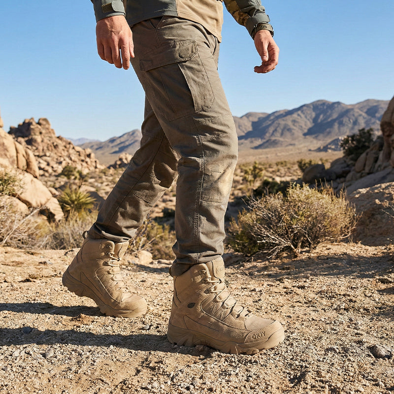 Solano | High Top Tactical Boots for Men - Lightweight Water-Resistant Grip Fit-Tactical Boots-Khaki-5.5-Camoufit