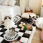 Chenille pet blanket couch cover with black-and-white striped quilted surface