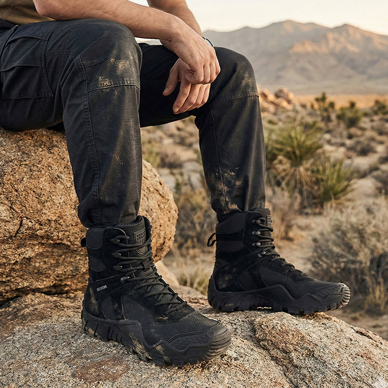 Varon | Tactical Boots for Men - Waterproof Lightweight Anti-Skid Fit-Tactical Boots-Black-5.5-Camoufit