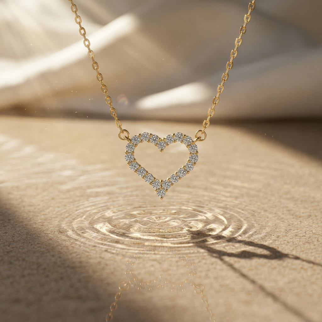 Vireya | Open Heart Necklace for Women - Sparkling Pendant Delicate Chain Elegant Fit-Necklaces-Gold-Camoufit