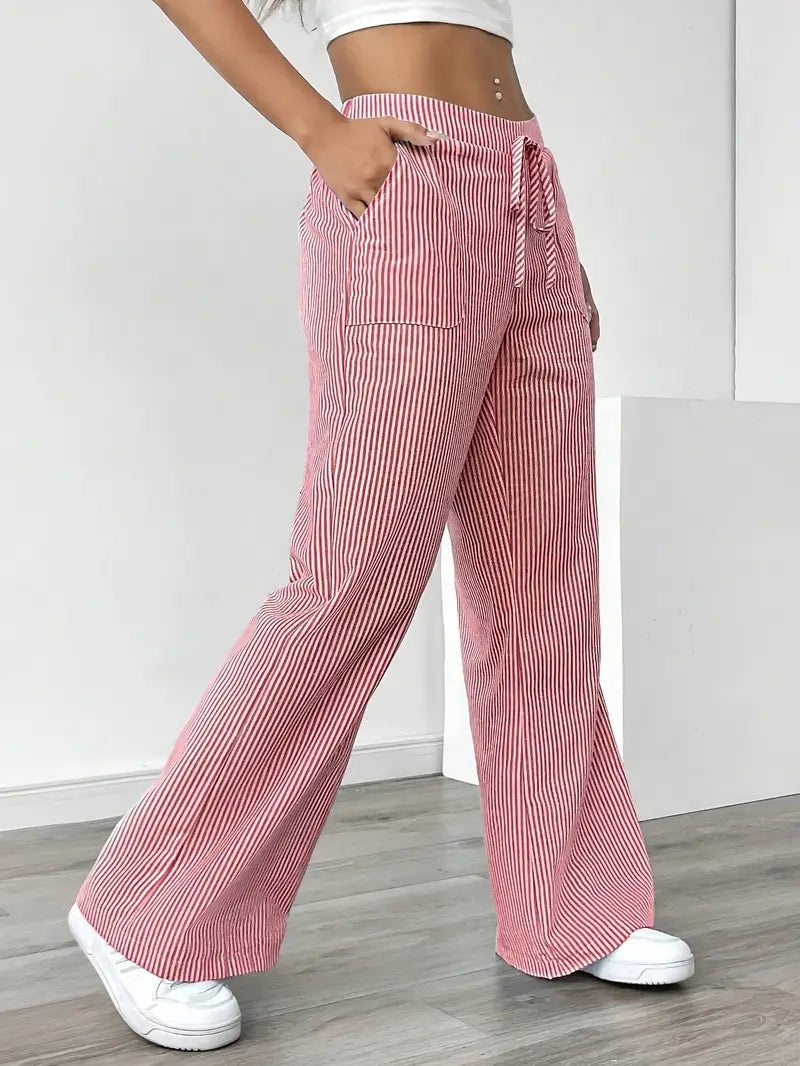 Isola | Wide Leg Trousers for Women - Striped Flared Drawstring Boho Beach Summer Fit-Women's Pants-Yellow-S-Camoufit