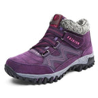 Unisex winter boots in lilac suede with faux fur lining and rugged non-slip sole