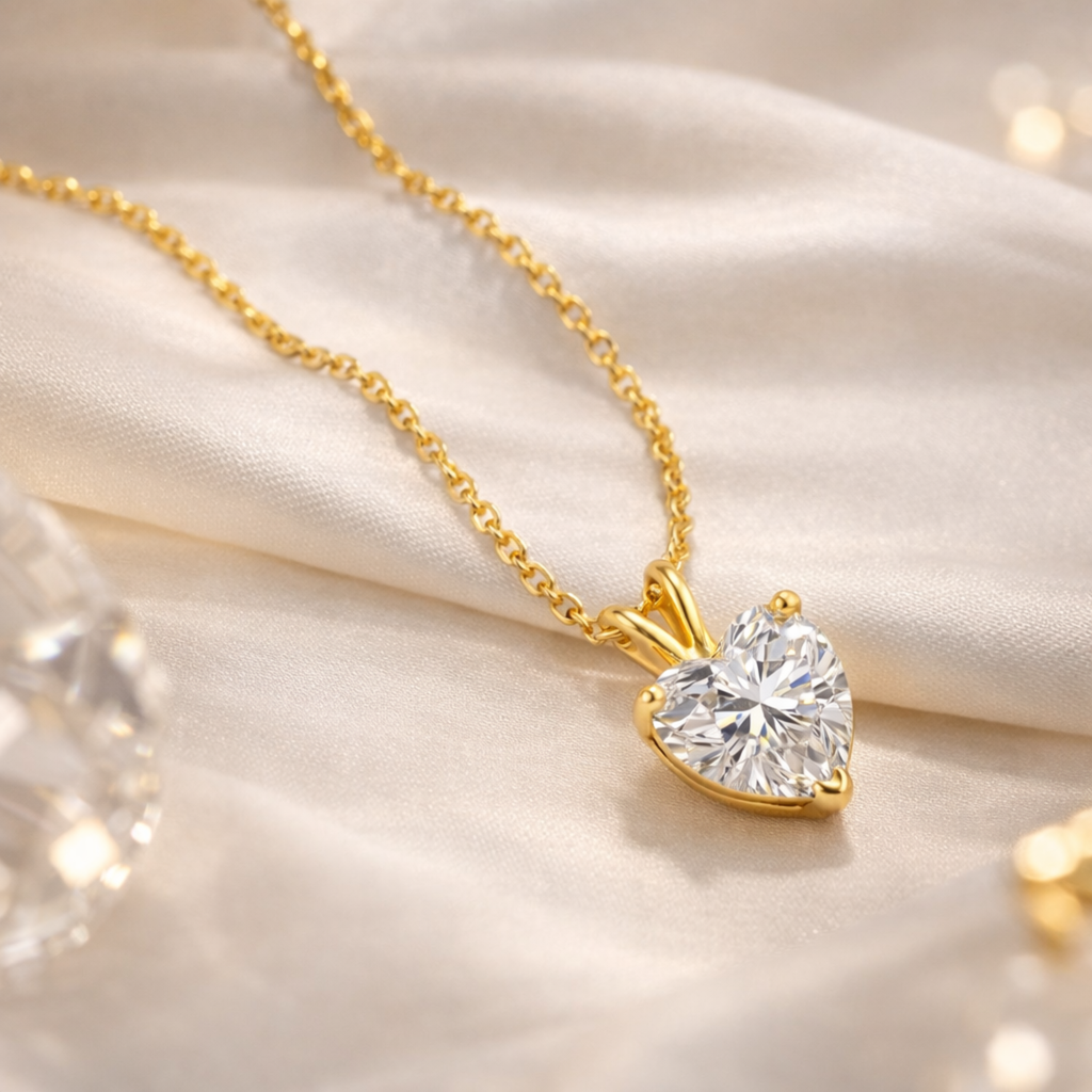 Fiorisse | Heart Cut Pendant Necklace for Women - Gold Delicate Elegant Romantic Fit-Necklaces-Gold-Camoufit