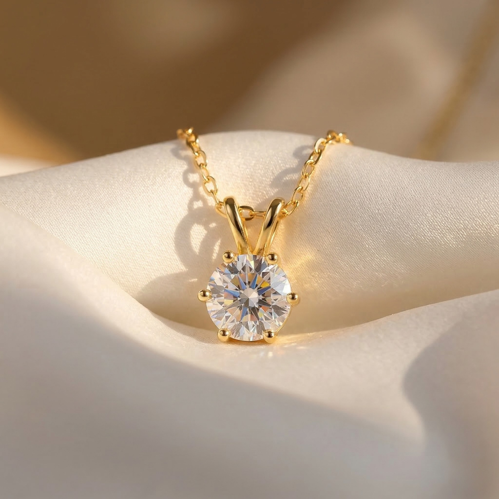Rosélune | Halo Pendant Necklace for Women - Round Cut Stone Delicate Minimalist Elegant Fit-Necklaces-Gold-Camoufit