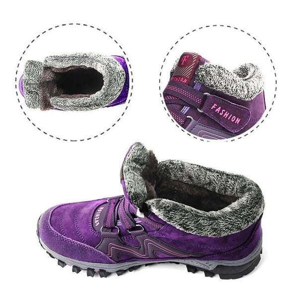 Unisex winter boots in lilac with faux fur lining, lace-up straps, and tread sole