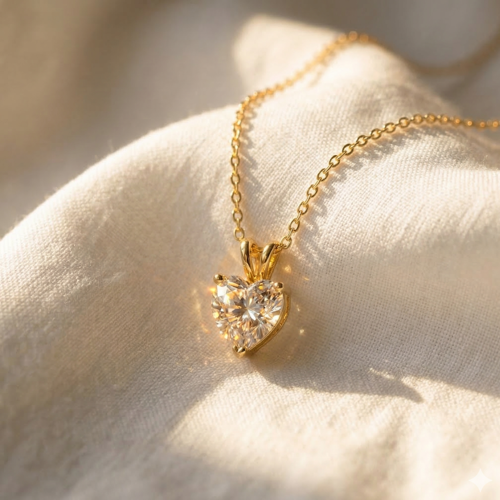 Fiorisse | Heart Cut Pendant Necklace for Women - Gold Delicate Elegant Romantic Fit-Necklaces-Gold-Camoufit