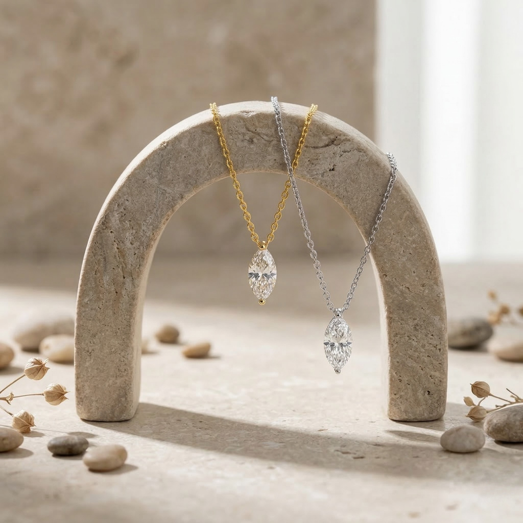 Rovelle | Marquise Pendant Necklace for Women - Sparkling Stone Elegant Minimalist Fit-Necklaces-Gold-Camoufit
