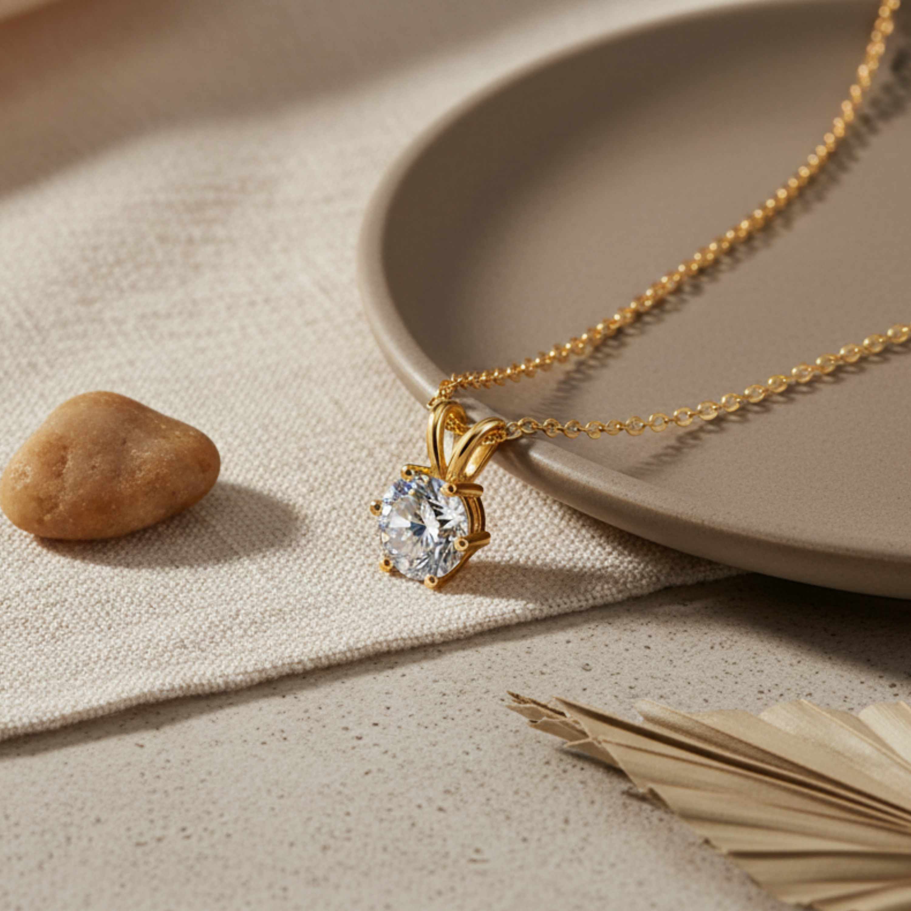 Rosélune | Halo Pendant Necklace for Women - Round Cut Stone Delicate Minimalist Elegant Fit-Necklaces-Gold-Camoufit