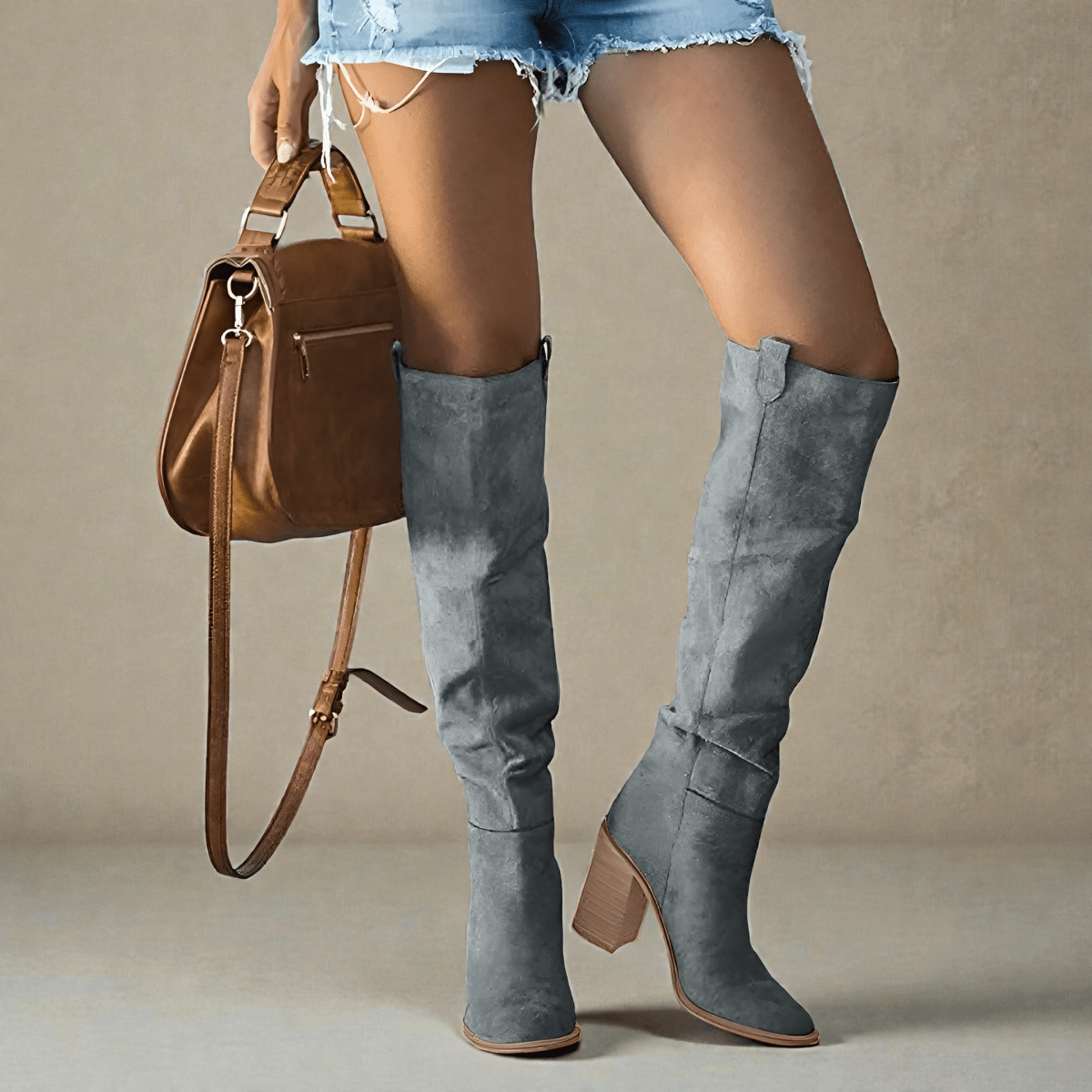 Parsha | Boots For Women | Knee High Block Heel With Closed Toe Gray