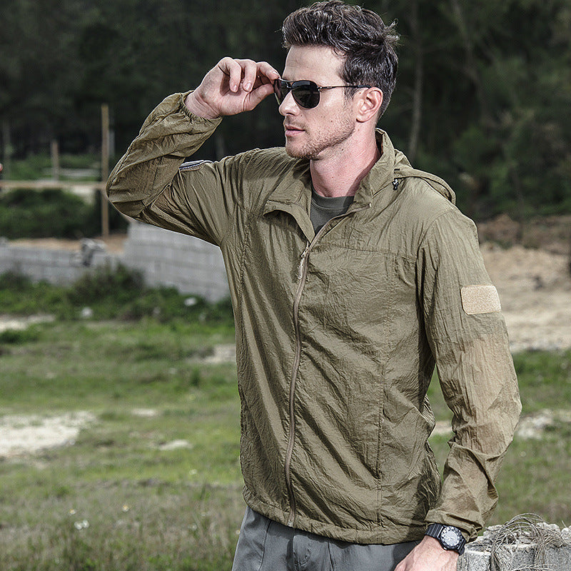 Toren | Quick Dry Shell Jacket for Men - UPF 50+ Hooded Lightweight Waterproof Outdoor Fit-Tactical Jackets-Army Green-S-Camoufit
