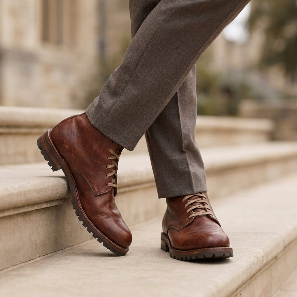 Arvon | Lace Up Boots for Men - Classic Faux Leather Ankle Refined Timeless Fit-Men's Boots-Chestnut Brown-6-Camoufit