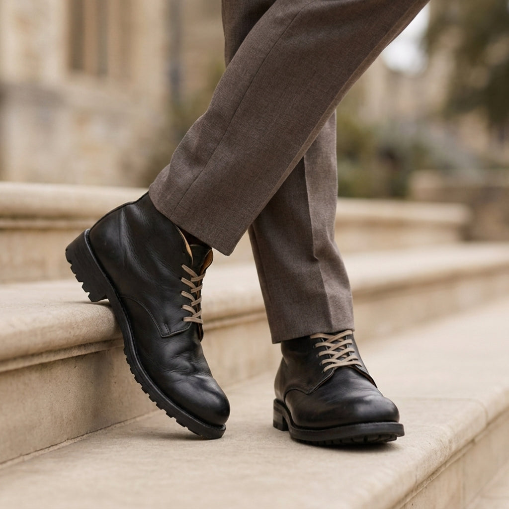 Arvon | Lace Up Boots for Men - Classic Faux Leather Ankle Refined Timeless Fit-Men's Boots-Classic Black-6-Camoufit