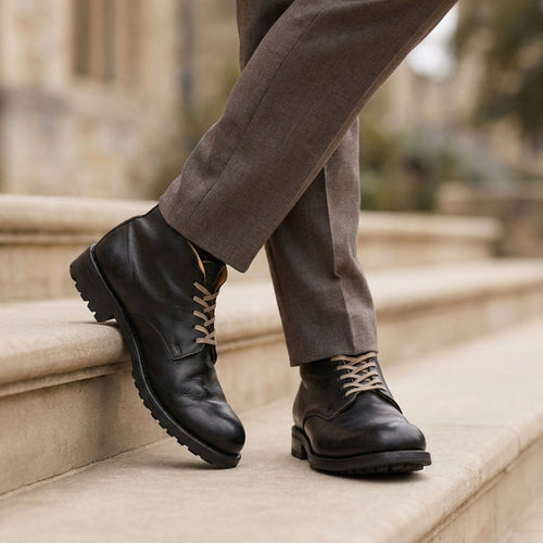 Arvon | Lace Up Boots for Men - Classic Faux Leather Ankle Refined Timeless Fit-Men's Boots-Classic Black-6-Camoufit