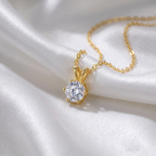 Rosélune | Halo Pendant Necklace for Women - Round Cut Stone Delicate Minimalist Elegant Fit-Necklaces-Gold-Camoufit
