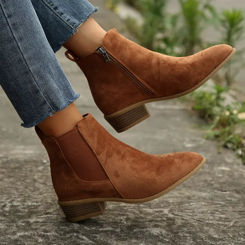 Luna | Women's Low Heel Side Zip Ankle Boots - Comfortable Casual Booties