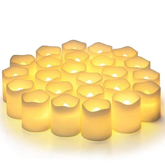 LED flameless candles set of 24, warm yellow glowing wax-effect cylinder candles