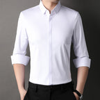 Vireon | Long Sleeve Shirt for Men - Johnny Collar Button Front Rolled Cuff Cotton Regular Fit-Men's Shirt-White-S-Camoufit
