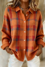 Zahara | Women's Relaxed Plaid Cardigan Sweater - Loose Fit V-Neck Button-Down Tartan Knit Jacket with Pockets for Fall & Winter