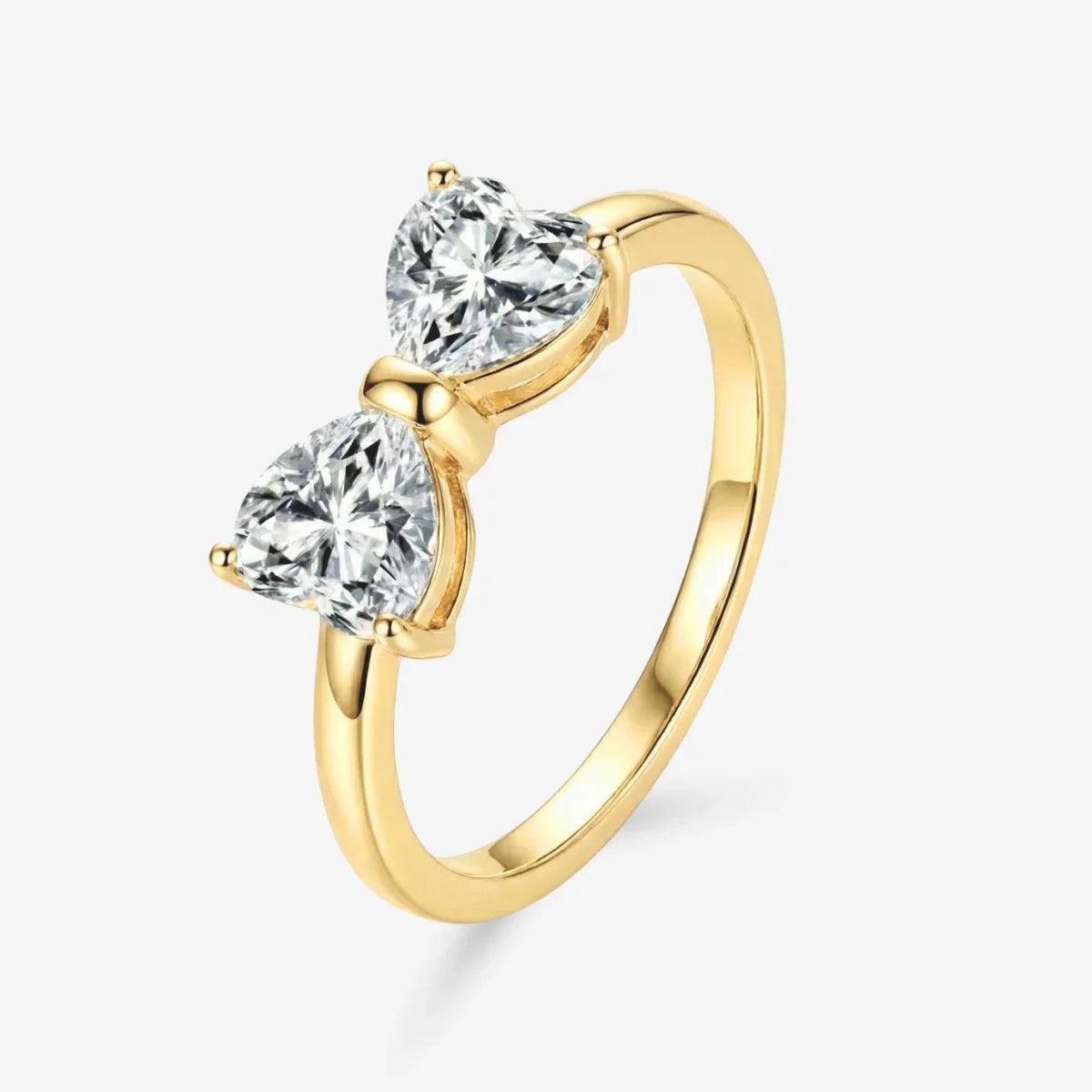 Alouette | Promise Ring for Women - Twin Heart Stone Gold Band Elegant Fit-Ring-Gold-5-Camoufit