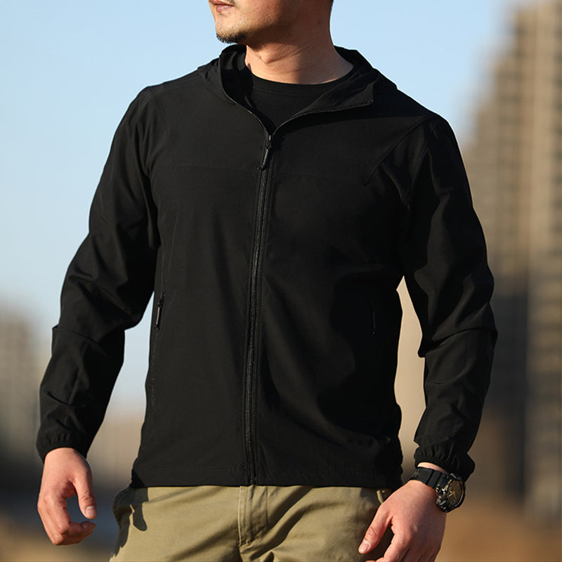 Virel | Tactical Hoodie for Men - UPF 50 Waterproof Stretch Lightweight Zip Outdoor Fit-Tactical Top-Black-S-Camoufit