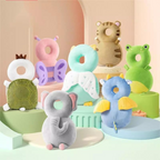 Assorted plush animal padded head protector backpacks on display
