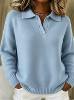 Penelope | Knit Polo Sweater Women Soft Stretch Elegant Fit-Women's Sweater-Light Blue-S-Camoufit
