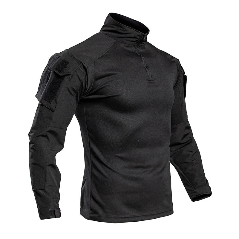 Ravello | Tactical Combat Shirt for Men - Quarter Zip Long Sleeve Sleeve Pocket Stretch Fit-Tactical Top-Black-S-Camoufit